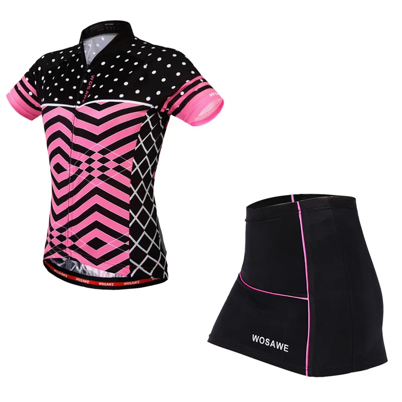 WOSAWE Летняя женская мини юбка+ рубашка Ropa Ciclismo Велоспорт Джерси наборы дышащий MTB велосипед одежда с коротким рукавом Одежда - Цвет: Розовый