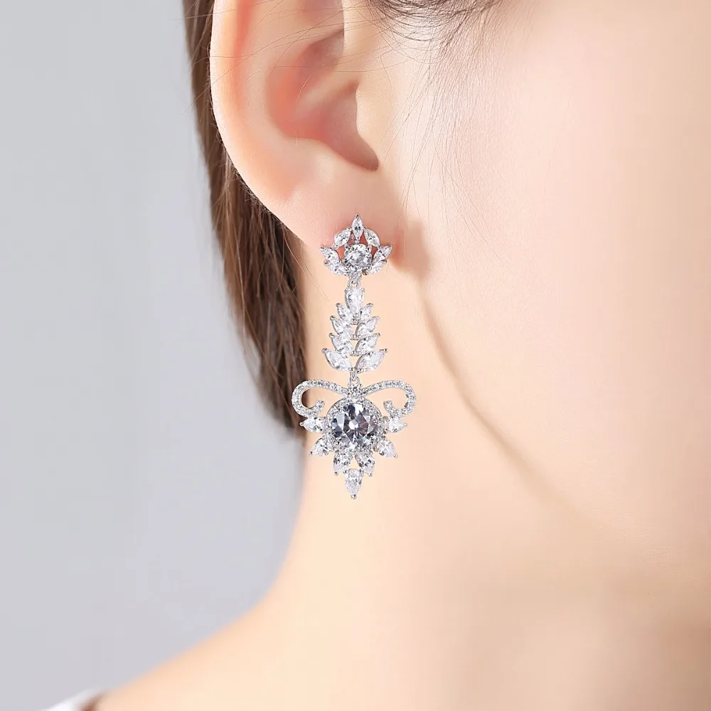 LUOTEEMI Gorgeous boucle oreille femme Long Dangle Earrings for Women Luxury Marquise Flowers Chandelier Bridal Wedding Bijoux | Украшения