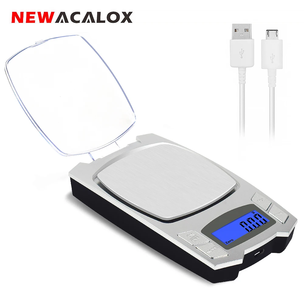 NEWACALOX 500 г x 0,01 г точные весы для взвешивания ювелирных изделий цифровые электронные весы с зарядкой от usb ЖК-дисплей мини лабораторные весы 0,01 г