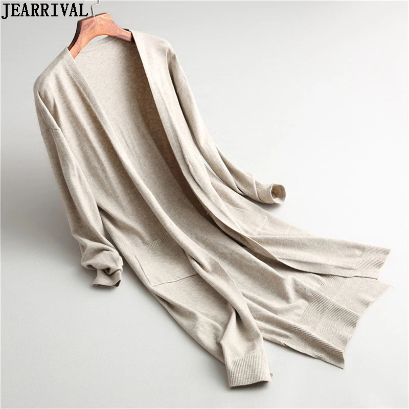 Вязаный длинный кардиган женский 2019 Осень Зима Открытый стежок вязаный свитер