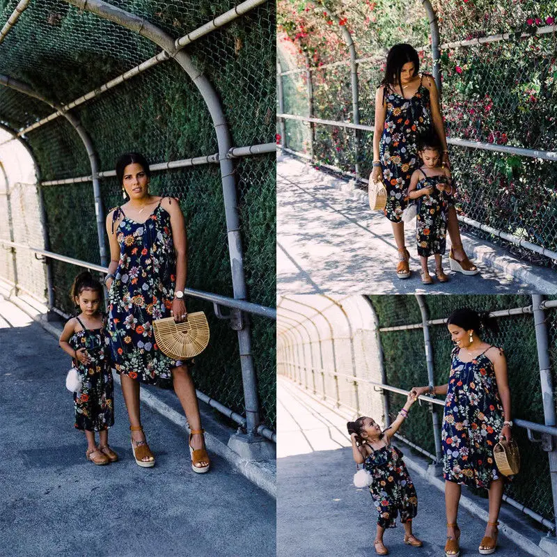 Одинаковое платье на бретелях для мамы и дочки летние милые детские платья без