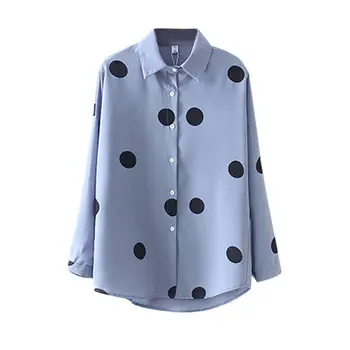 Fashion Student Chiffon Shirt Women Polka Dots Long Sleeve Blouse Female Top 1