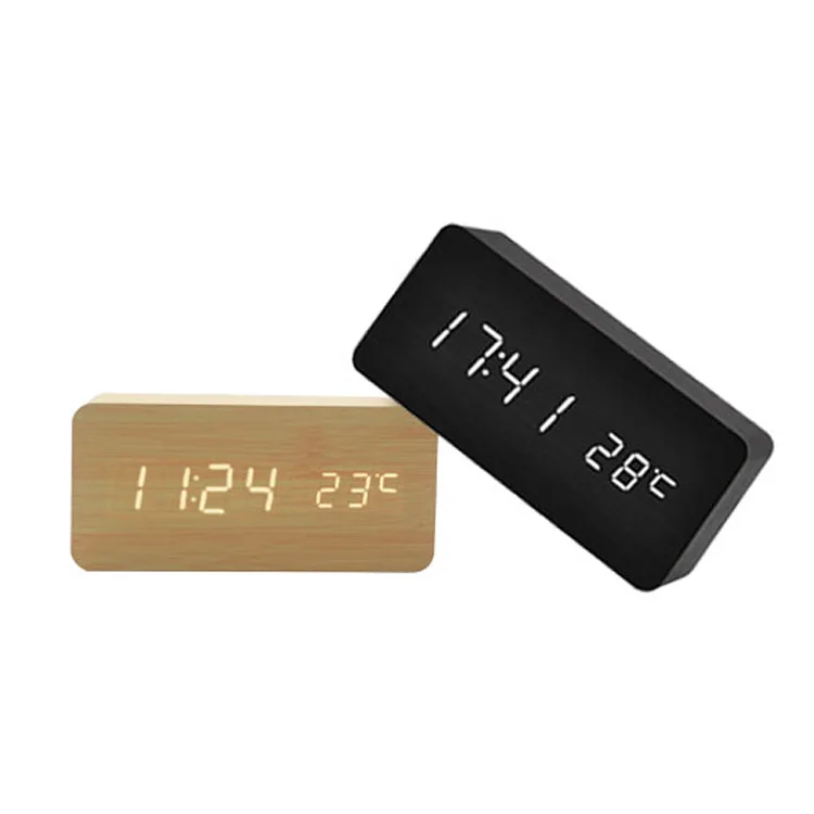 Светодиодный Деревянный Будильник Часы Настольный Голосовое управление USB/AAA
