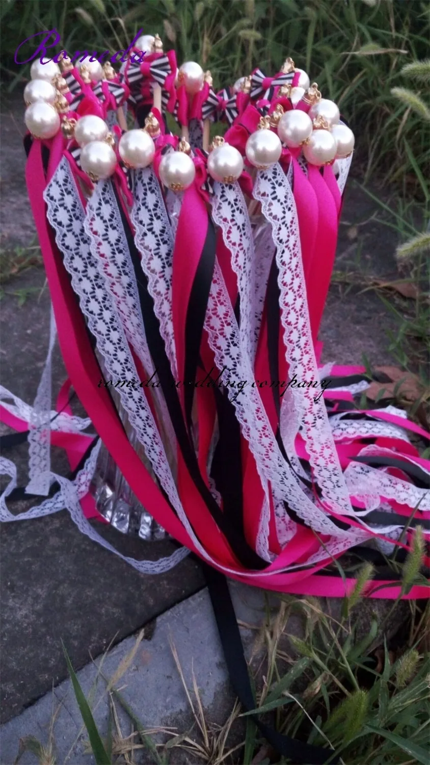 10pc /lot Wedding Ribbon Wands Stick With Pearl and Bowknot For Party | Дом и сад