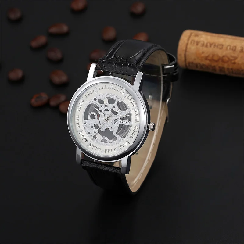 Мужские кварцевые часы SOXY Брендовые Часы с перфорацией роскошные модные