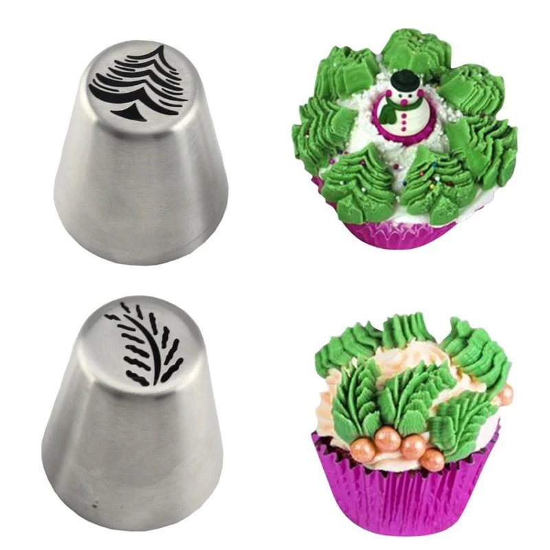 2Pcs Christmas Tree Stainless Steel Pastry Baking Nozzle Cake Tools Decorating Tool Russian Leaf | Дом и сад
