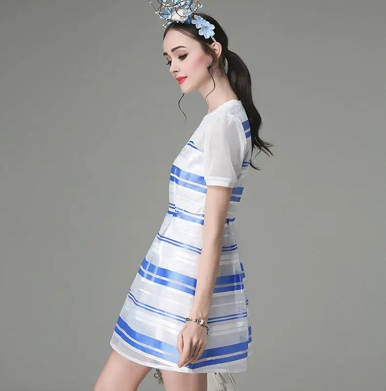 NFIVE бренд 2017 летнее Новое Полосатое платье с надписью высококачественное из