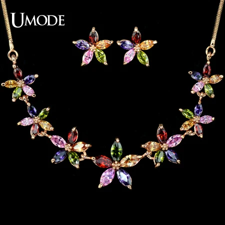 Женские серьги гвоздики в форме цветка UMODE сережки и ожерелье с подвеской из