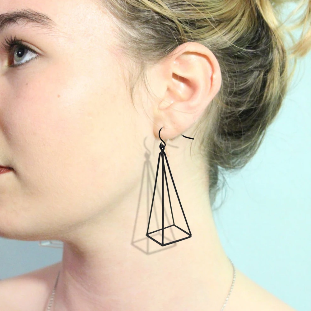 

Blogger Aztec GoldSilver Plated Black Cut Out 3D Triangle Pyramid Steampunk Diva Gypsy Dangle Drop Earrings Jewelry Dropshipping