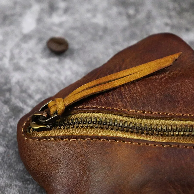 Кошелек на молнии из натуральной воловьей кожи в стиле ретро простой креативный