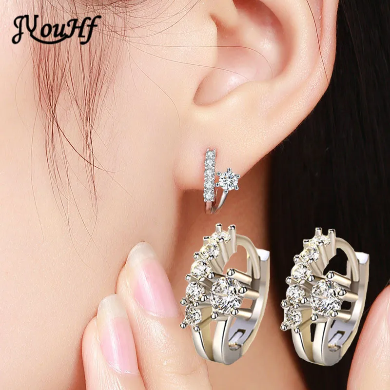 JYouHF 2020 Small Shiny Cubic Zirconia Earrings for Girls Beautiful White Gold Plated Crystal Hoop Fashion Jewelry Gift | Украшения и