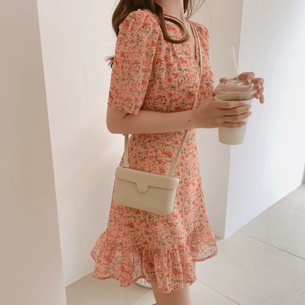 Шифоновые летние женские Платья с цветочным принтом в японском стиле коротким