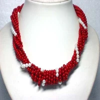 7 rows 18 6 7mm red round natural coral pearls necklace
