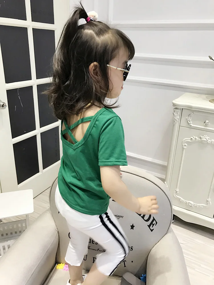 Новинка лета 2019 футболка для маленьких девочек Однотонная с коротким рукавом и