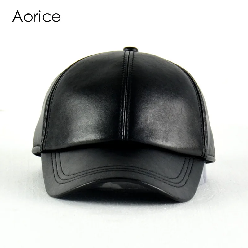 Aorice 2020 New Genuine Leather Adjustable Solid Deluxe Baseball Ball Cap Brand Men's Black Golf  Sport Hats/caps HL008