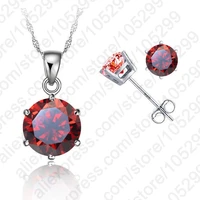 classic 8 colors cubic zirconia 925 sterling silver jewelry sets 6 claws stud earring pendant necklace 18 chain