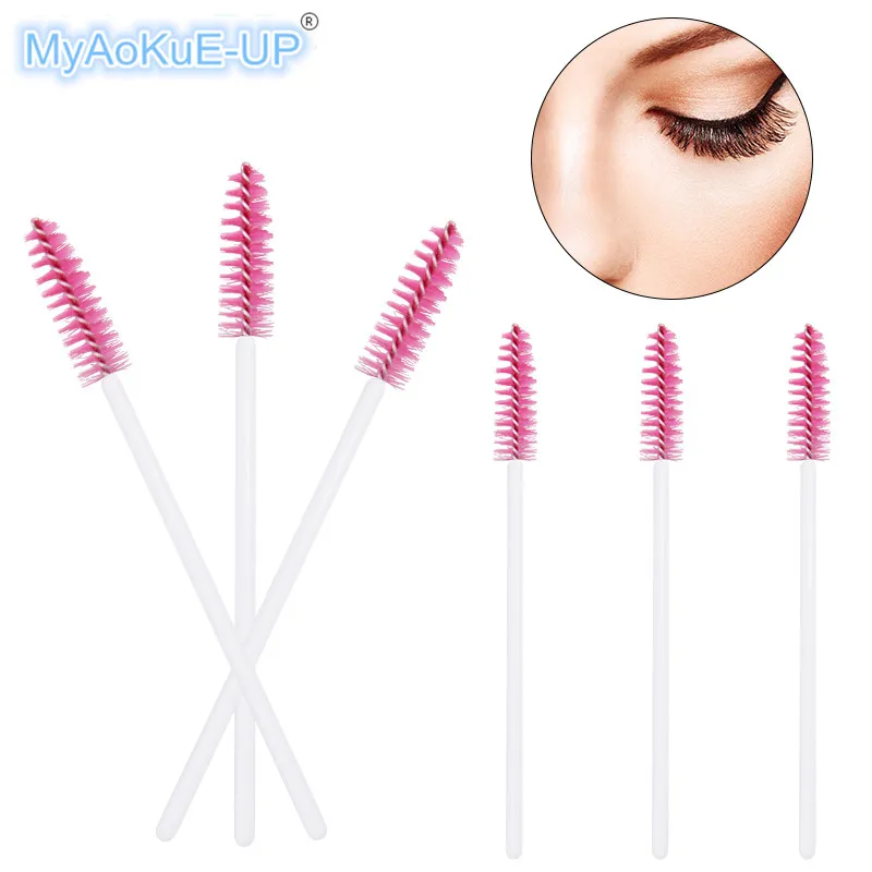white peach red 50 шт./лот, нейлоновые одноразовые кисти для наращивания ресниц, тушь для ресниц, палочки, аппликатор, инструменты для макияжа - Handle Color: white peach red