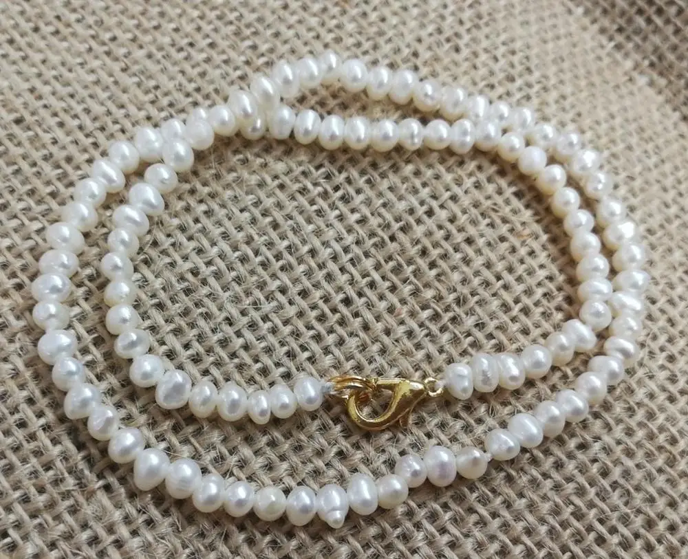 Ожерелье из белого пресноводного жемчуга с золотой застежкой 14 дюймов 36 см 3x4 мм