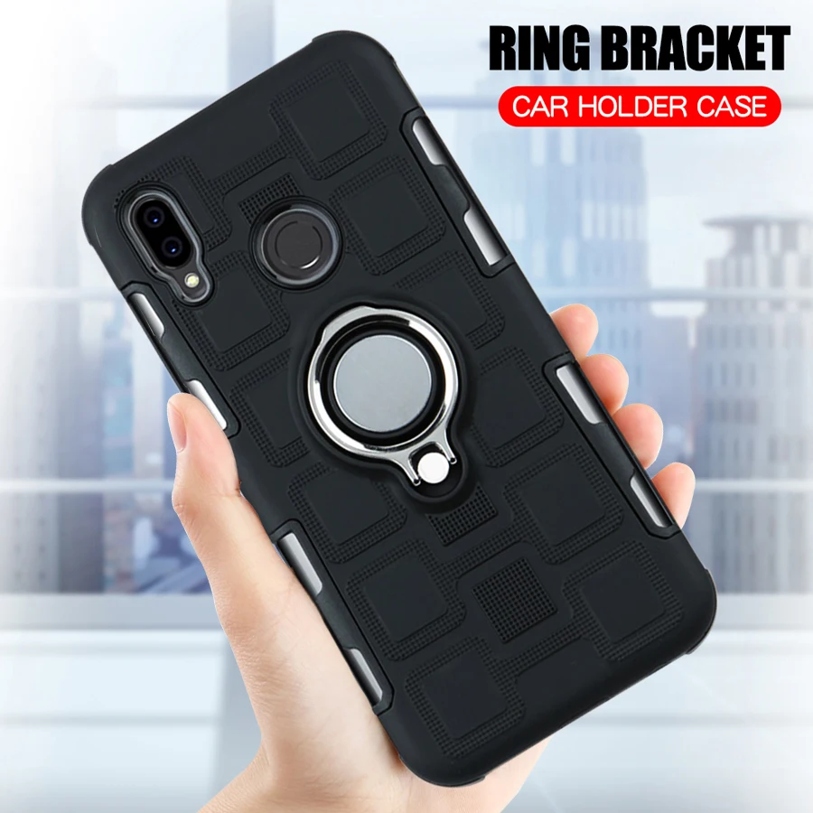 Cover For Huawei P Smart Plus 2019 Silicone Shockproof Phone Case Armor Back Ring Stand Hard |