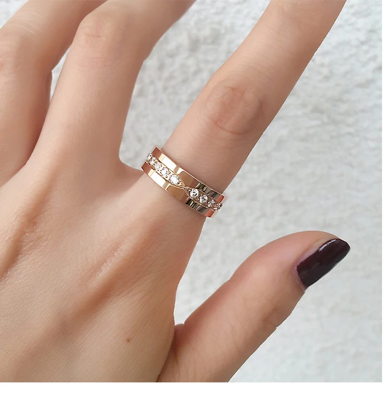 Титан Сталь резьба любимой микро инкрустированные Цирконом розовое золото Цвет