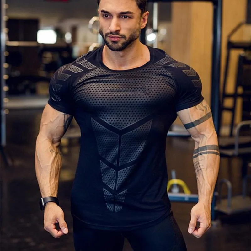Футболка мужская облегающая с принтом компрессионная рубашка круглым вырезом и