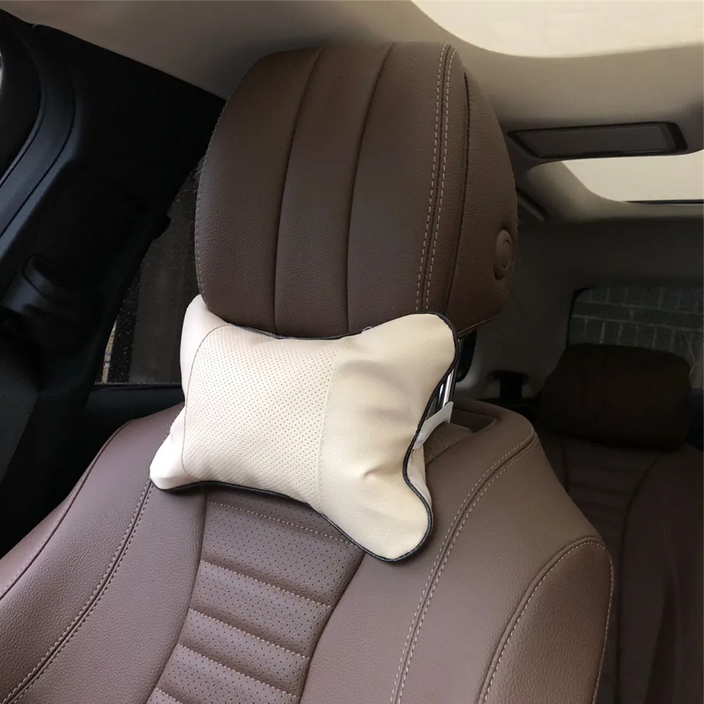 

2pcs Car Neck Pillow Perforating Design Double-sided PU Leather Hole-digging Car Headrest pillow Auto Safety Accessories