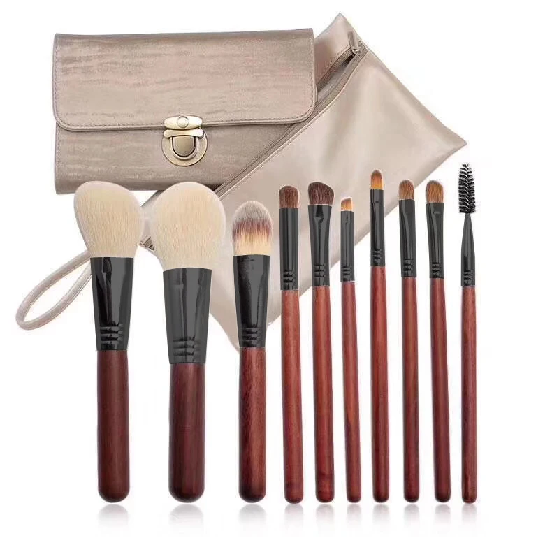 

10pcs Goat Hair Makeup Brushes Set Foundation Powder Bulsh Eyeshadow Eyeliner Lip Make Up Brush Cosmetic Tools with Case Holder