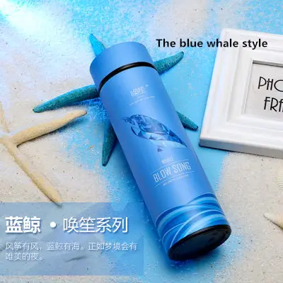 The blue whale Модный бренд BLOW SONG решетки серии узор дизайн тепловой воды чашки супер изолированные термосы костюм для чайного молока - Цвет: The blue whale