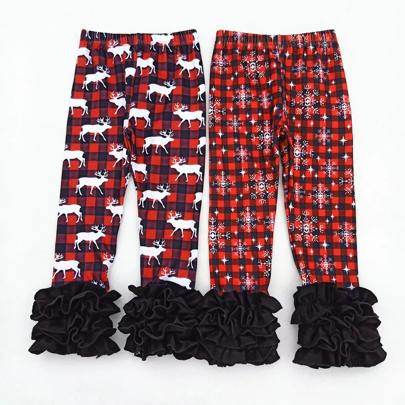 Wholesale Girls Long Ruffle Pants Kids Fall/Winter Moose Pattern Christmas Plaid Leggings Milk Silk Boutique Clothing | Детская одежда