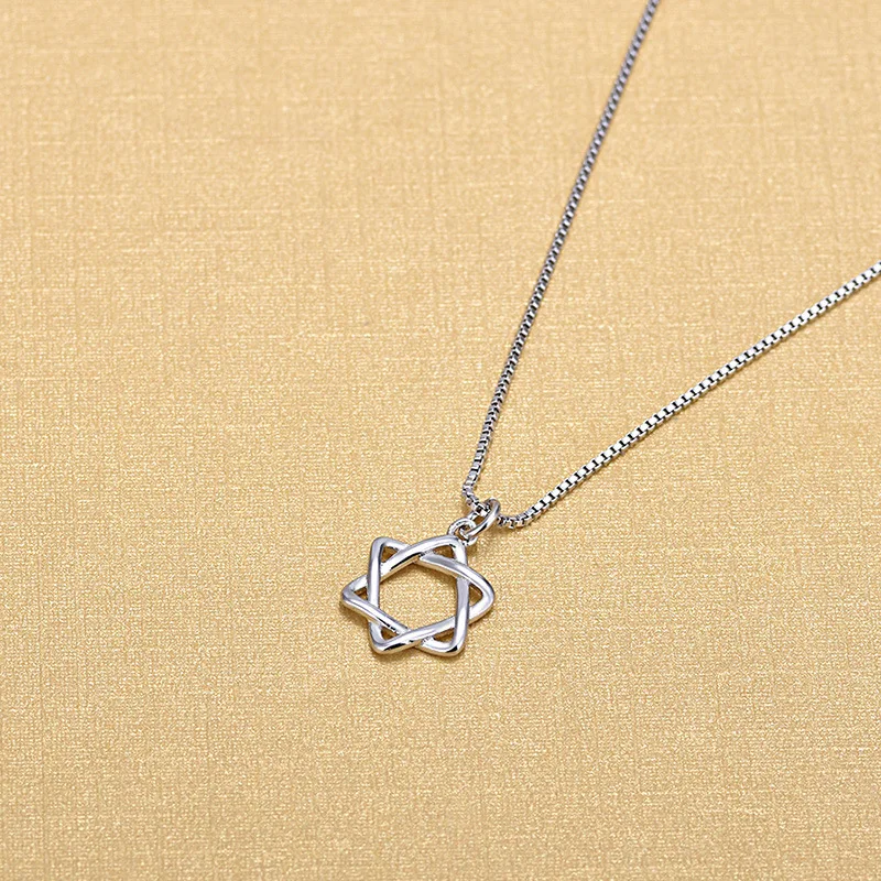 

Geometric Wholesale 925 Sterling Silver Single Hollow Six Star Pendant Necklaces For Women Collar Jewelry 2018