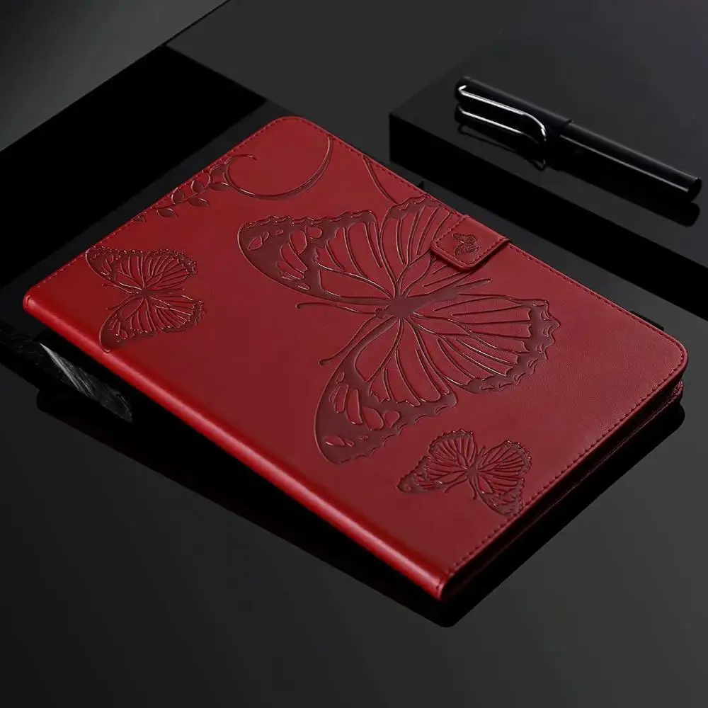 Для iPad 5/6 Air 2 TPU кожаный чехол с бабочкой для Apple, iPad 9,7 A1822 A1893 Funda чехол с подставкой+ ручка - Цвет: Красный