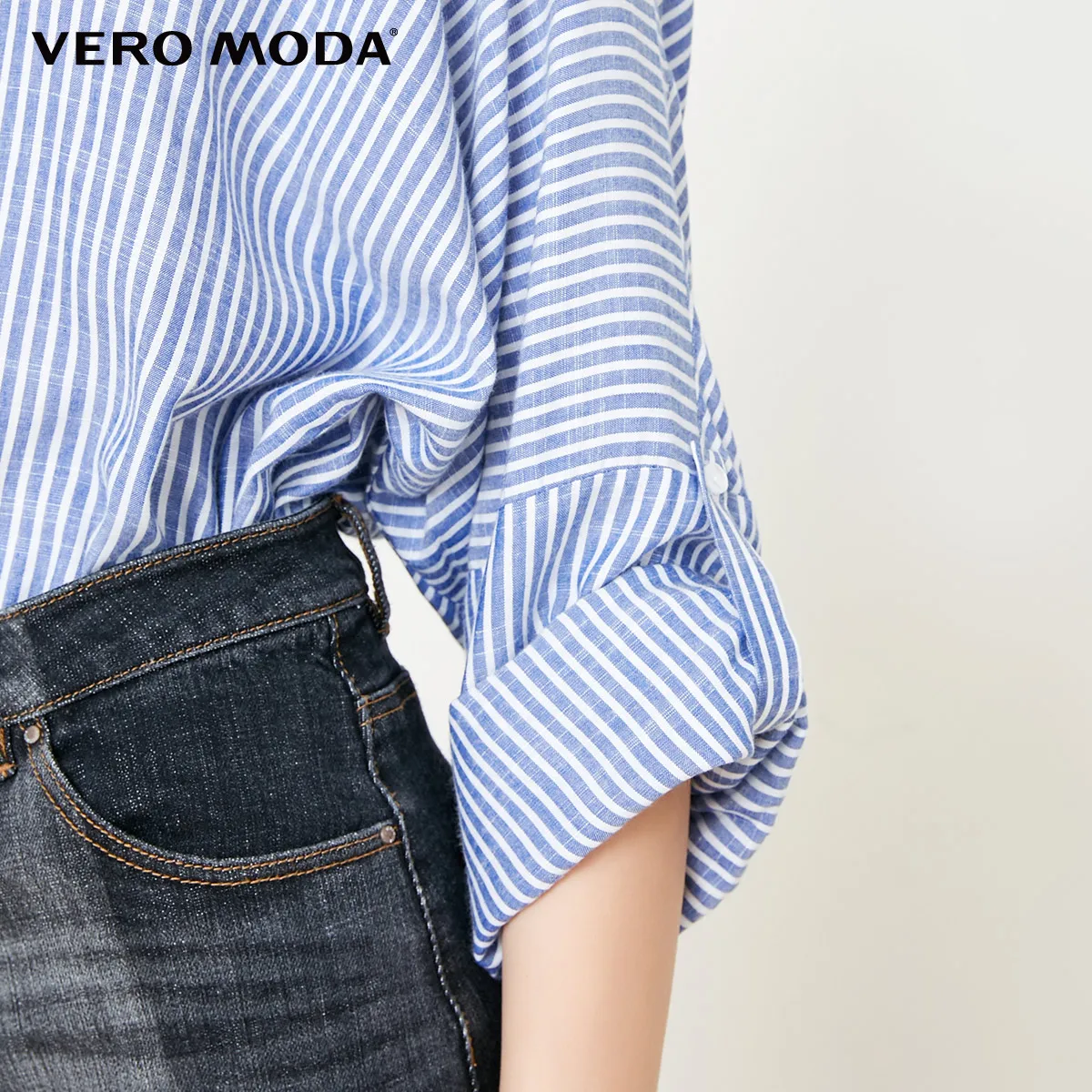 Vero Moda Новая Женская Полосатая плиссированная рубашка с v-образным вырезом | 318351504