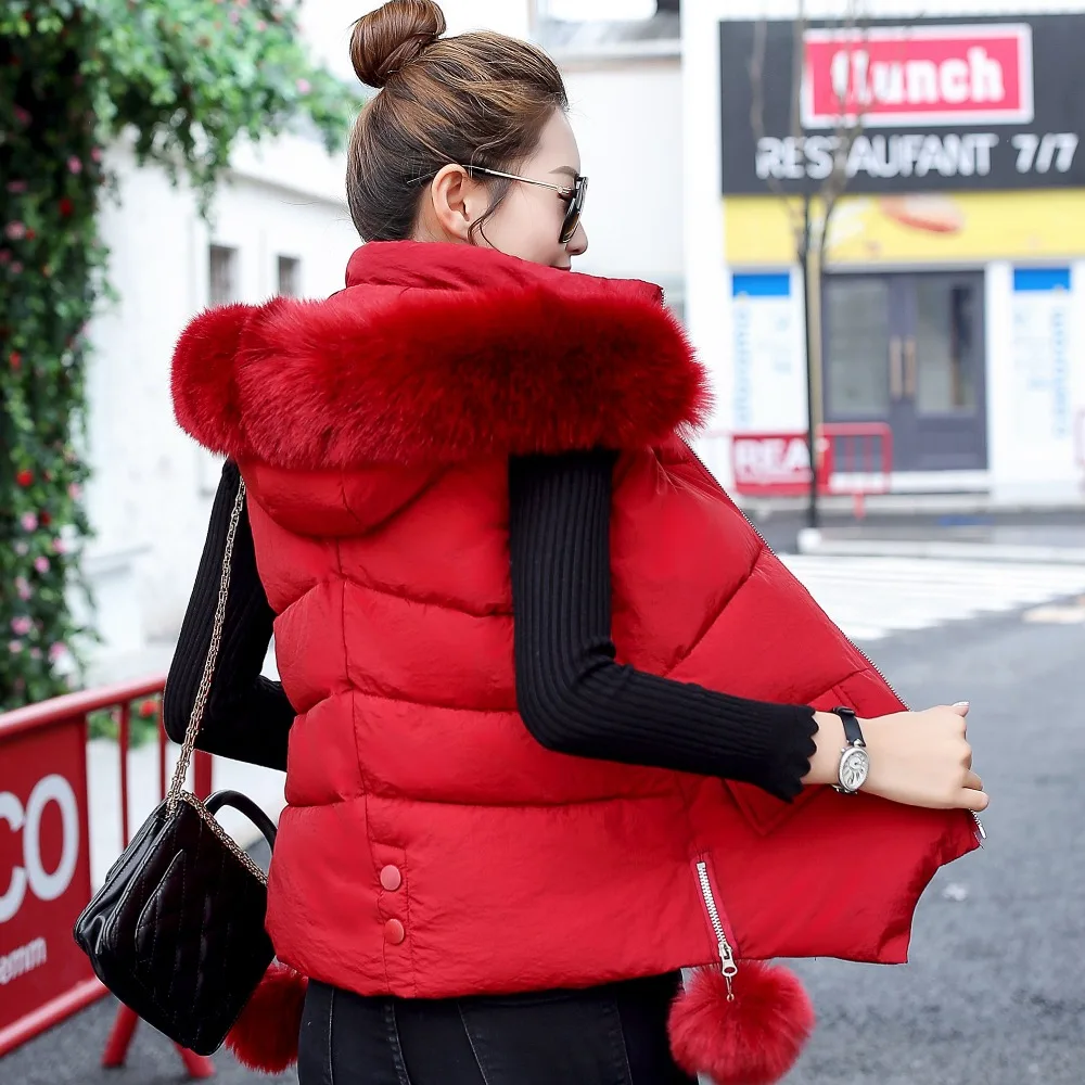 Новинка 2017 на осень-зиму женщин хлопчатобумажный жилет короткий тонкий Мех