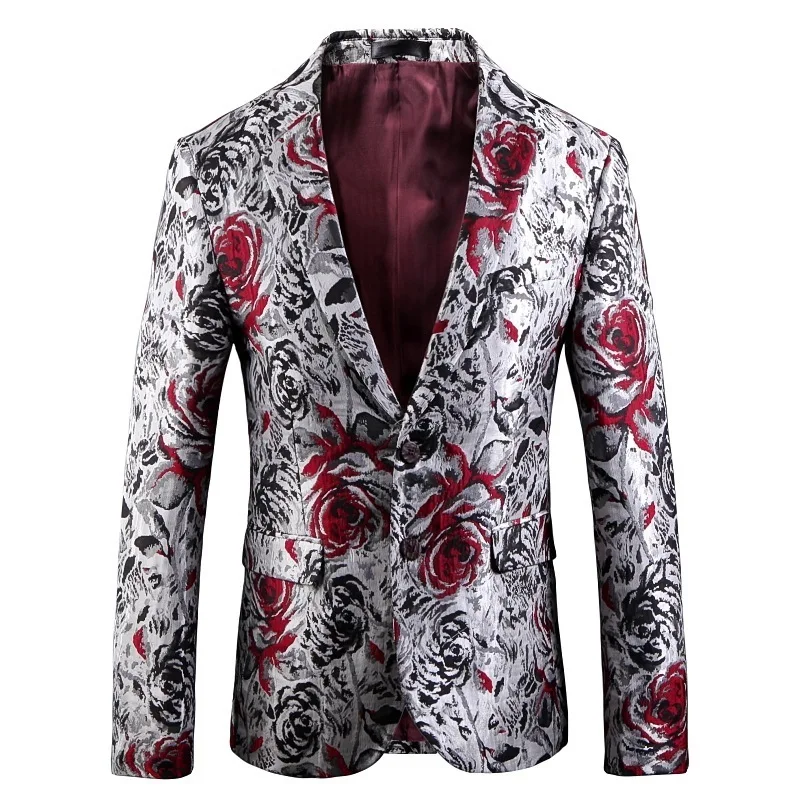 Blazer PYJTRL Мужская мода жаккард Роза цветочный узор повседневное Блейзер Hombre Свадебные Жених вечерние костюмы для сцены Slim Fit пиджак - Цвет: Blazer