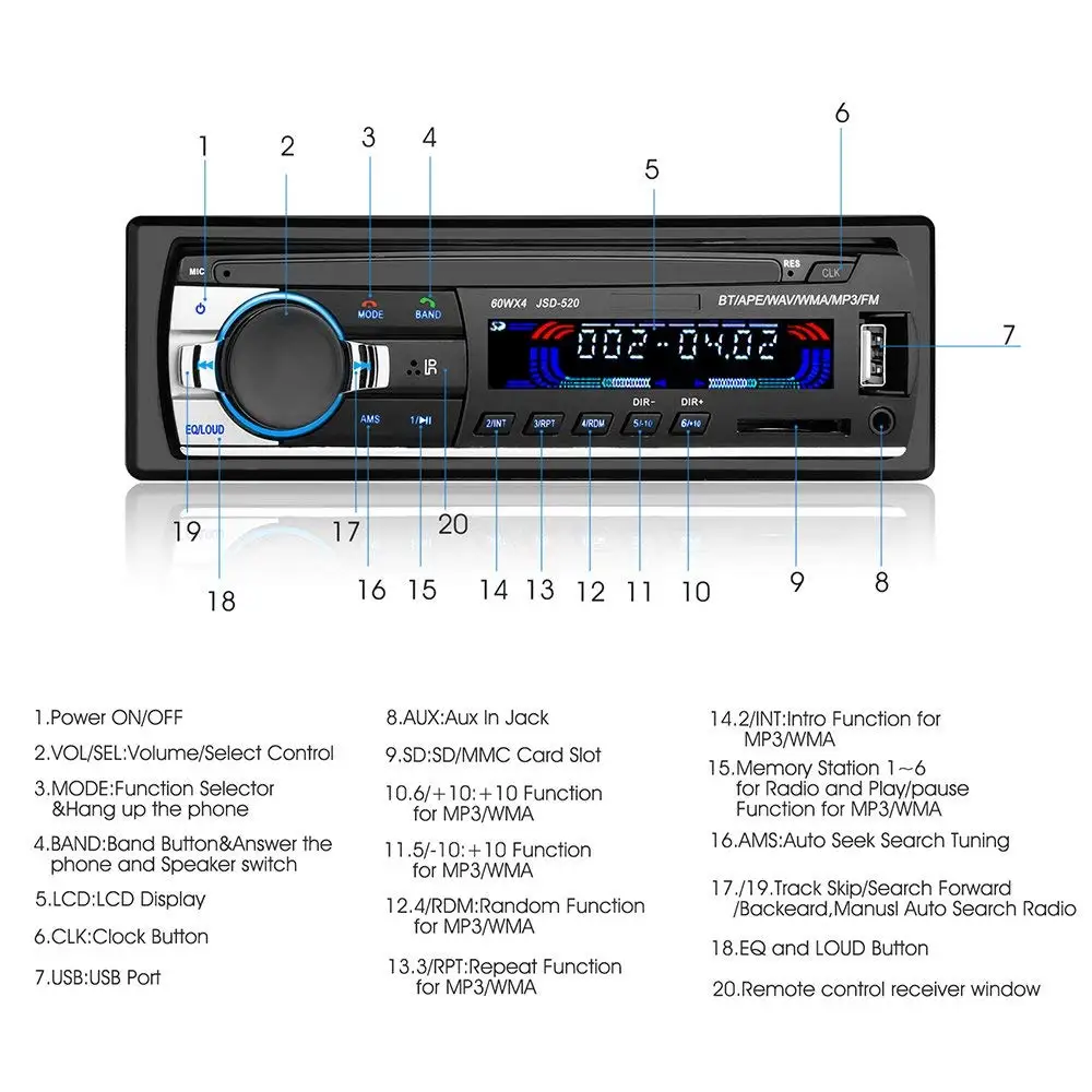1 шт. Bluetooth стерео сабвуфер авто радио 1.din цифровой fm тюнер dab адаптер для