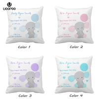 custom kids cushion cover cute blue pink elephant pillow cover square polyester children pillow case boy and girl birth stats