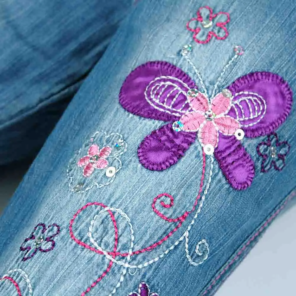 Джинсы с вышивкой бабочки для девочек на возраст 12 мес.-5 лет | Мать и ребенок