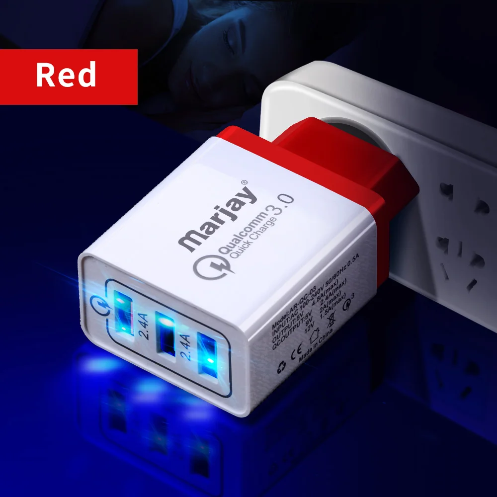 Зарядное устройство Marjay Quick Charge 3,0 USB с 3 портами QC3.0 QC, зарядное устройство для мобильных телефонов для iphone, samsung, Xiaomi, huawei, настенное зарядное устройство для путешествий - Тип штекера: Red