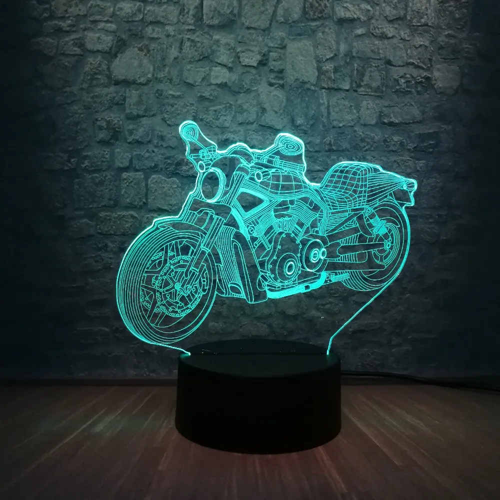 Крутой Мотоцикл 3D светодиодный светильник RGB Blub 7 цветов меняющий декор для