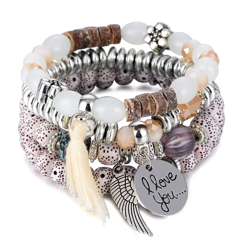 Комплект браслетов из бусин с кристаллами для женщин 4 шт./компл. винтажный