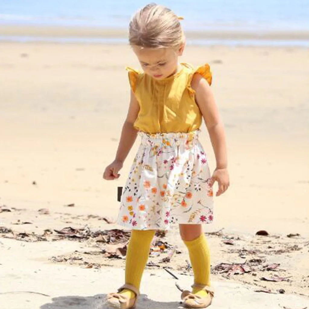 Toddler Kids Dresses for Baby girls dress Ruffled Tops Floral Print Skirts 2PC Outfits Sets Summer Clothes set Dropshipping |