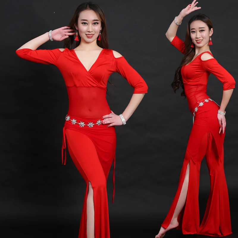 Костюмы для танца живота из молочного шелка Профессиональный Bellydance топ и брюки для восточных женщин тренировочная одежда для племенных выступлений DNV10564