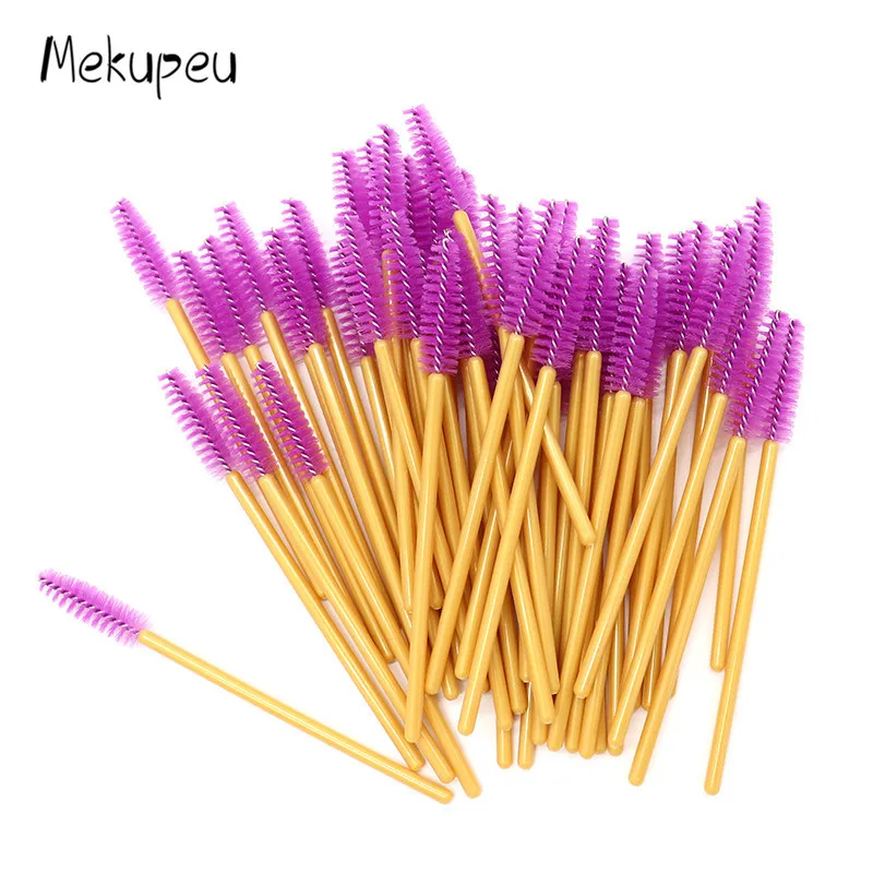 50 Pcs/lot Nylon Golden Blue Handle Mascara Wands Applicator Disposable Eyelash Brush For Eyelash Extension Makeup Brushes images - 6