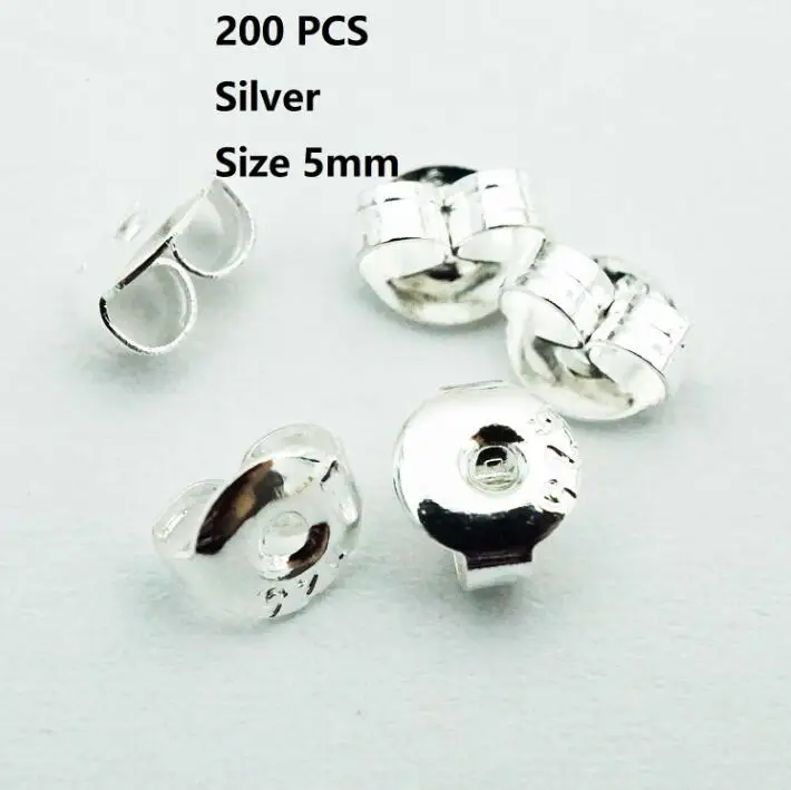 Silver 5mm 200 шт./лот, 5 мм, безопасная пуля, Бабочка, пробка, металлические, для изготовления женских украшений, аксессуары, сделай сам, части, затычки для ушей - Цвет: Silver 5mm