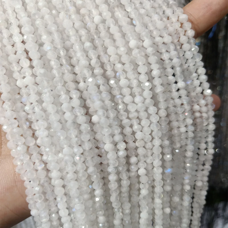 

2mm 3mm 4mm Faceted Natural Moonstone Beads For Jewelry Making Round Loose Moon Gem Stone Beads DIY Accessories Strand 15''