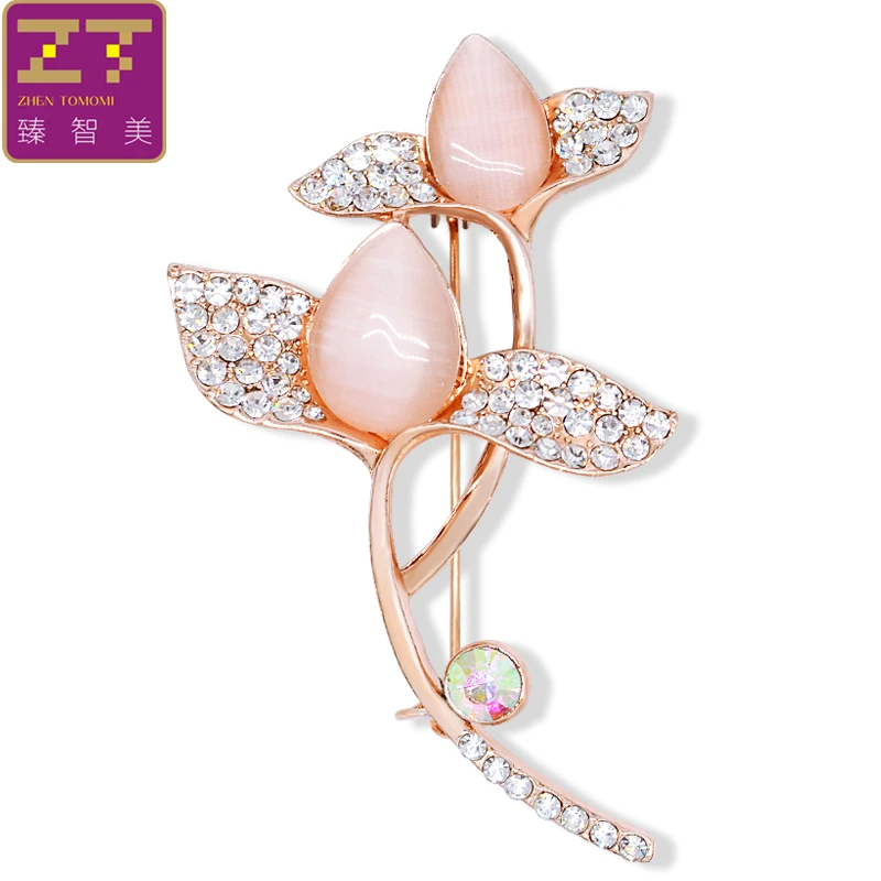 Zhen томоми изысканный свежий элегантный Tulip Стразы опал значок корсаж брошь