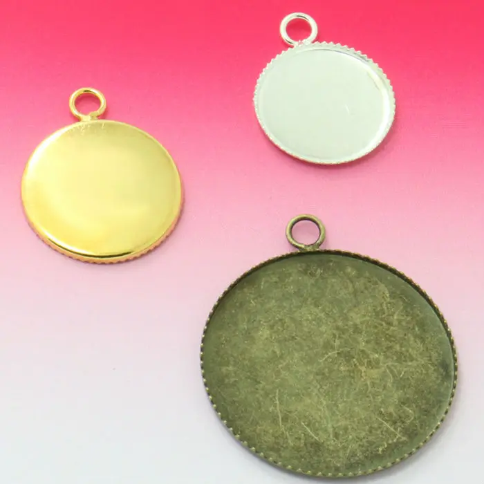10Unids Inner 20mm Round Pendant Blank with Teeth edge  Bezel Setting Tray for Cameo Cabochon Silver/Gold/Antique Bronze Plated