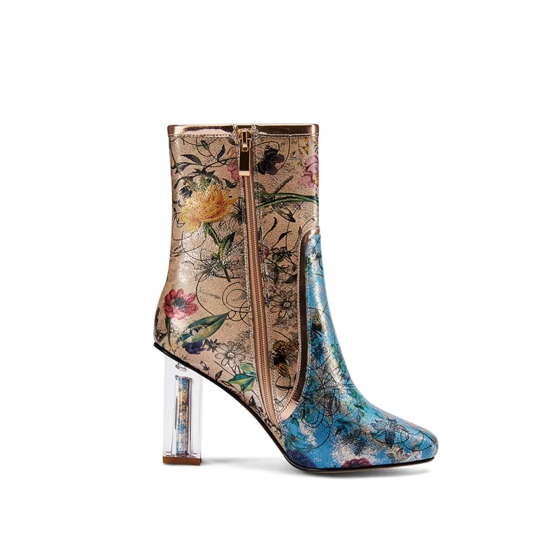 

ZVQ Woman Shoes 2019 Winter New Fashion Sexy Square Toe Print Mid Calf Boots Outside Super High Heels Zip Shoes Drop Shipping