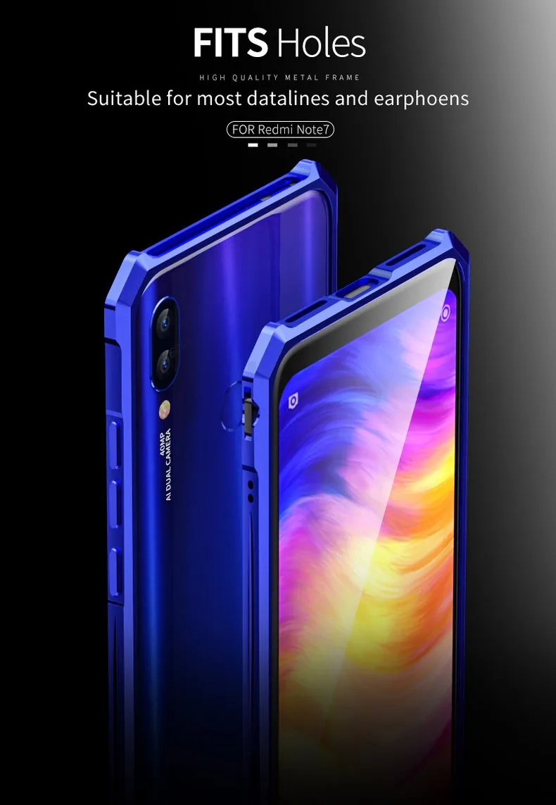 Прочный Роскошный Алюминиевый металлический бампер для Xiaomi Redmi Note 7 боковая Защитная оригинальная Противоударная металлическая рамка для Redmi Note 7 Pro
