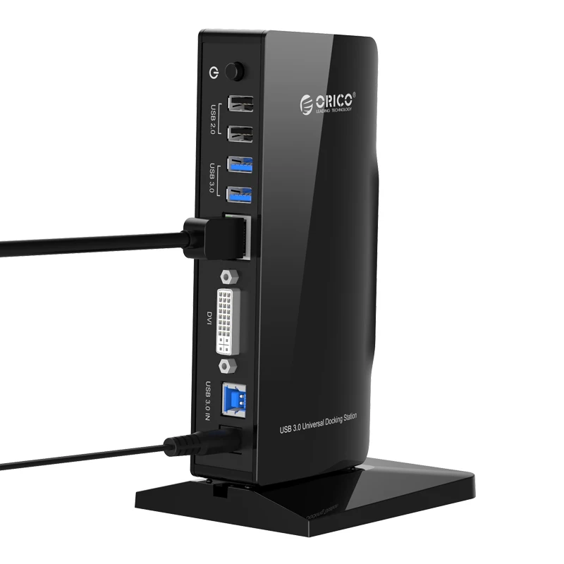 Док-станция ORICO U3HV-S1 USB3.0 USB2.0 Gigabit Ethernet DVI с адаптером питания 12V 2,5 A для Windows и Mac OS-черный